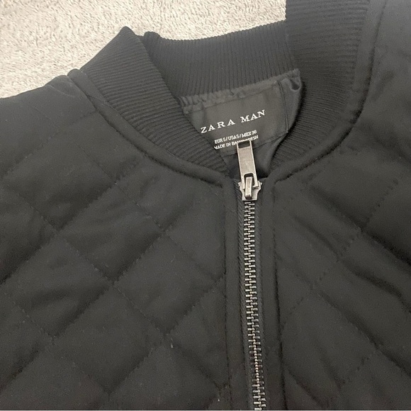 Zara Black Diamond Quilted Bomber Jacket with Pockets Full Zip Unique Y2K EUC - Picture 2 of 13